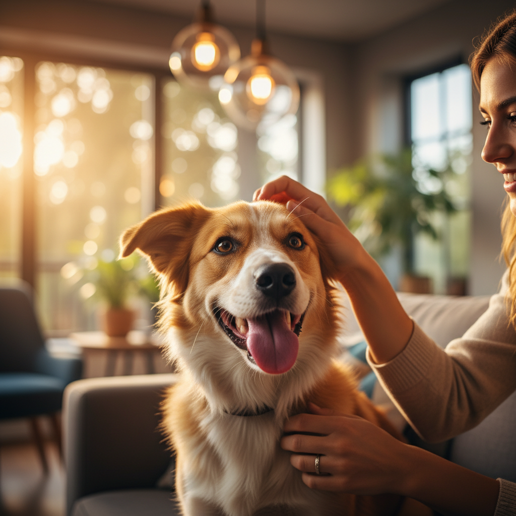 Câlin entre un chien et son propriétaire